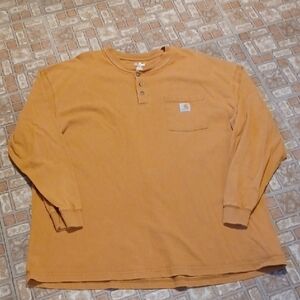 Carhartt Men's Brown Long Sleeve Henley Size 2xlarge With Pocket